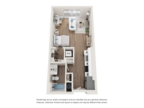 Floor Plan for a studio apartment at Tanager Echo